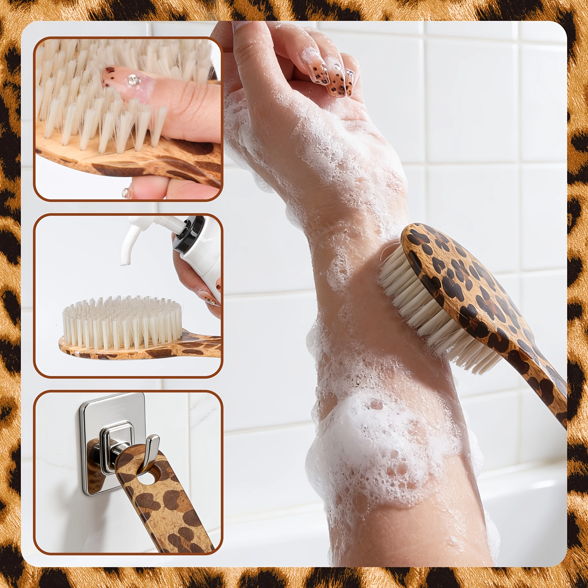 Leopard Print Long Handle Bath Brush - Image 4