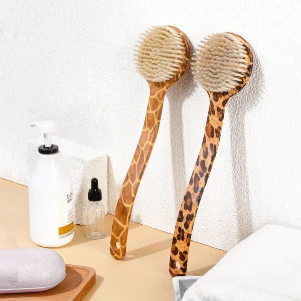 Leopard Print Long Handle Bath Brush