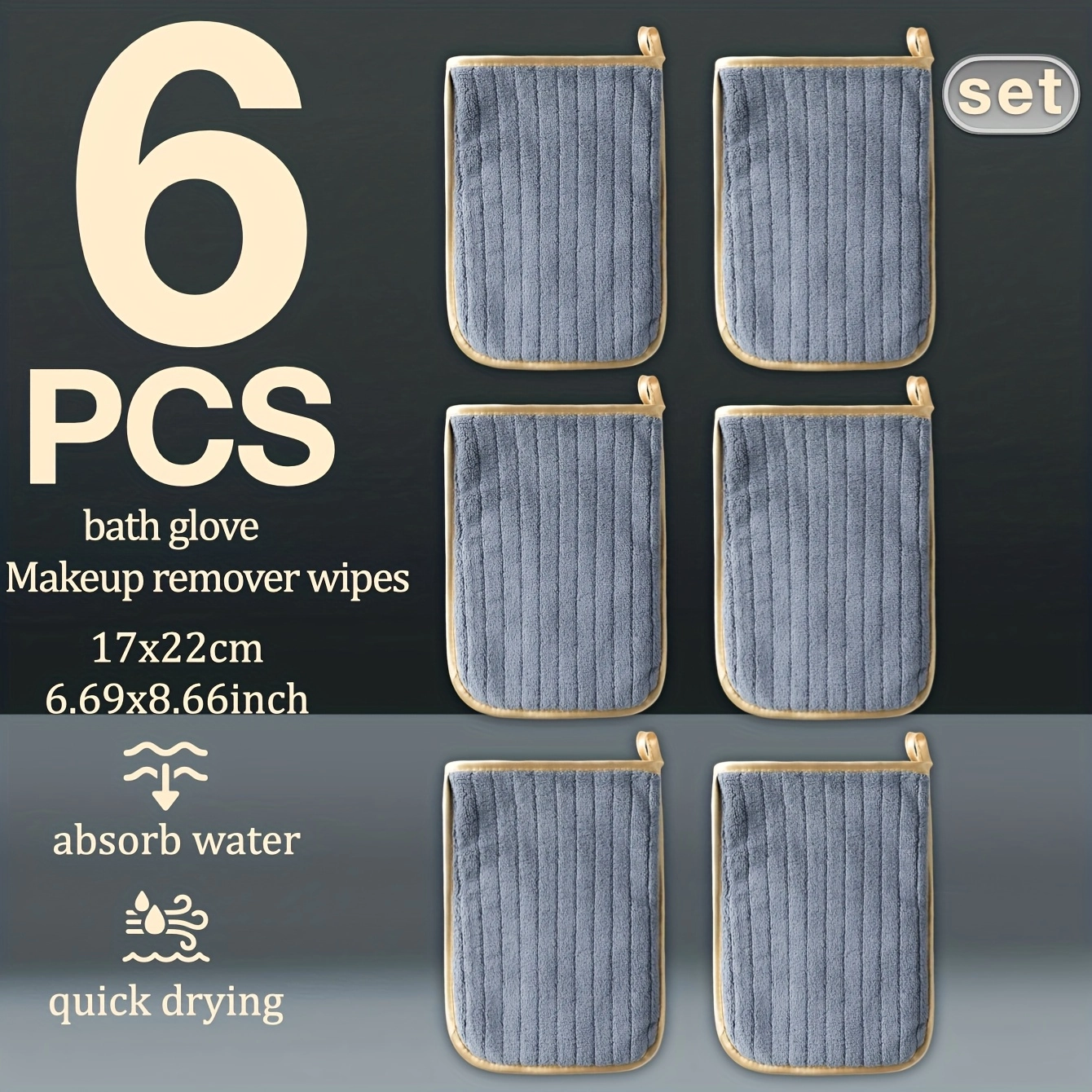 6-Pack Coral Striped Microfiber Bath Gloves - Image 9