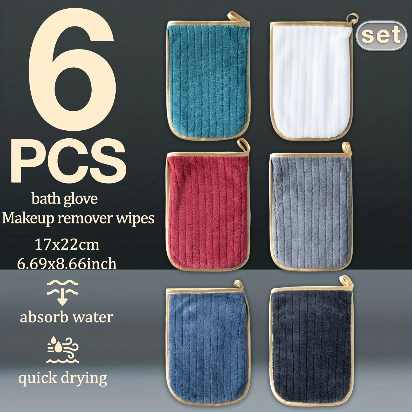 6-Pack Coral Striped Microfiber Bath Gloves - Image 3