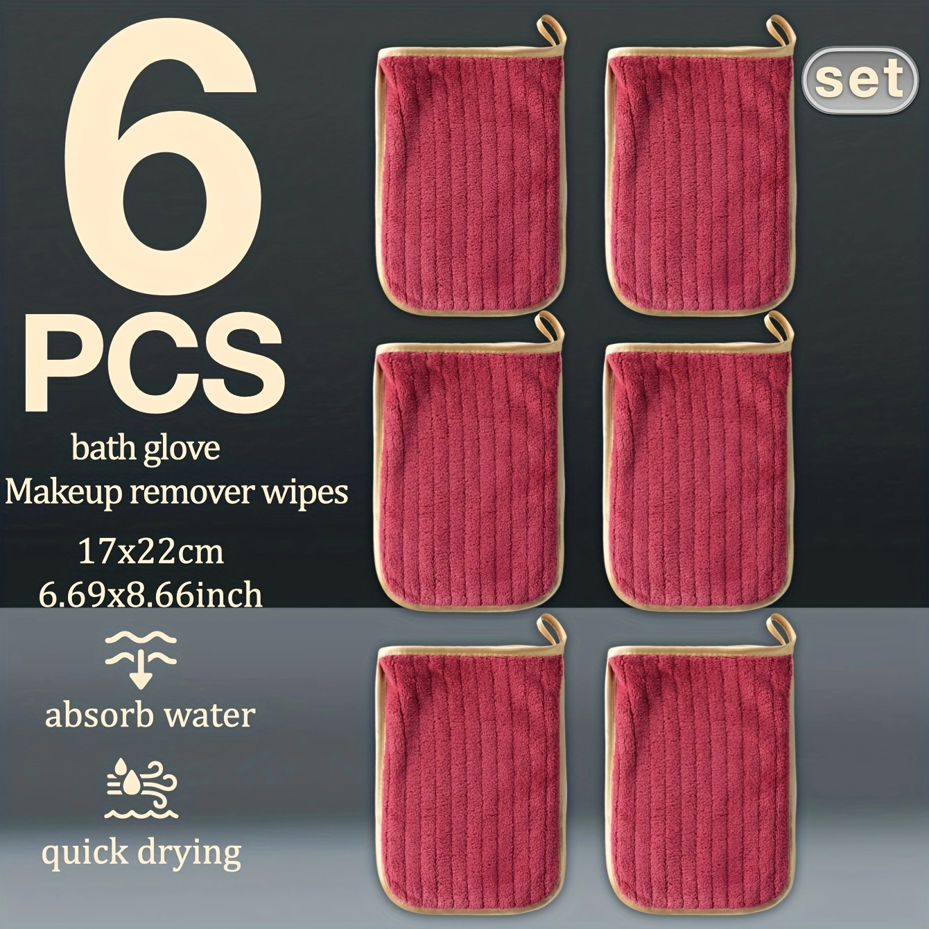 6-Pack Coral Striped Microfiber Bath Gloves - Image 13