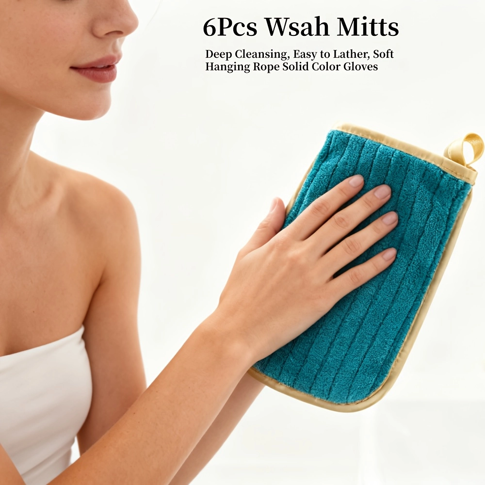6-Pack Coral Striped Microfiber Bath Gloves - Image 2