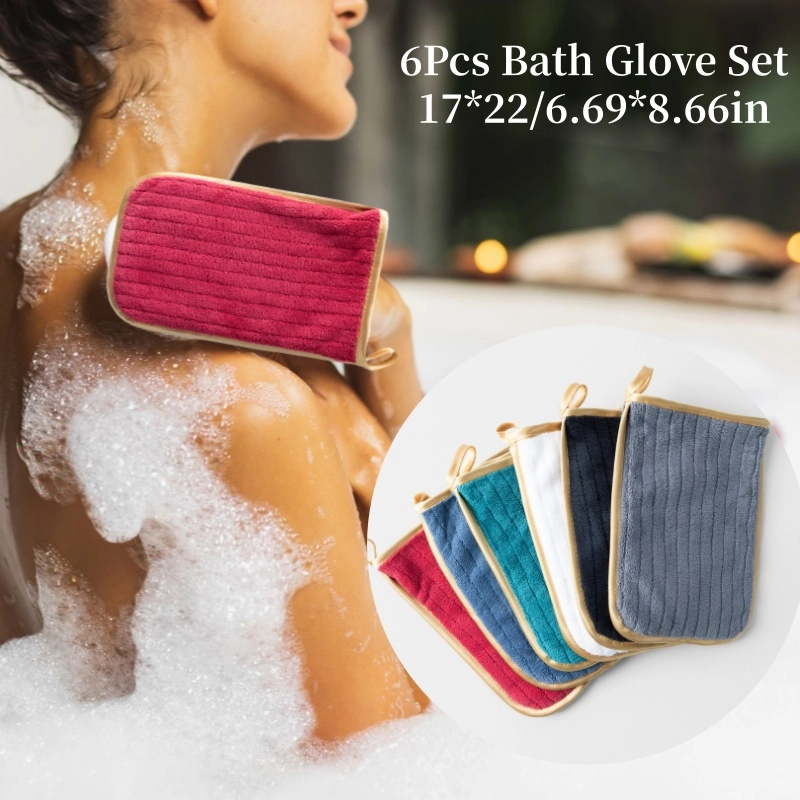 6-Pack Coral Striped Microfiber Bath Gloves